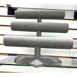 Three-Tier Gray Linen Jewelry Display Stand For Bracelets & Watches